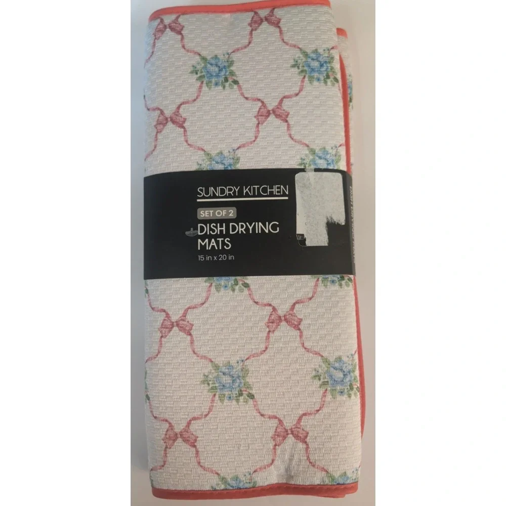 Sundry Kitchen Set of 2 Ribbons & Flowers Dish Drying Mats 15x20 DDM-076